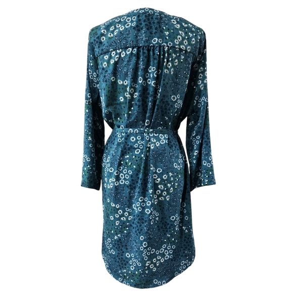 41 Hawthorn Cristen Teal Floral Ditsy Shirt Dress Roll Tab Sleeves Stitch Fix - Picture 2 of 9